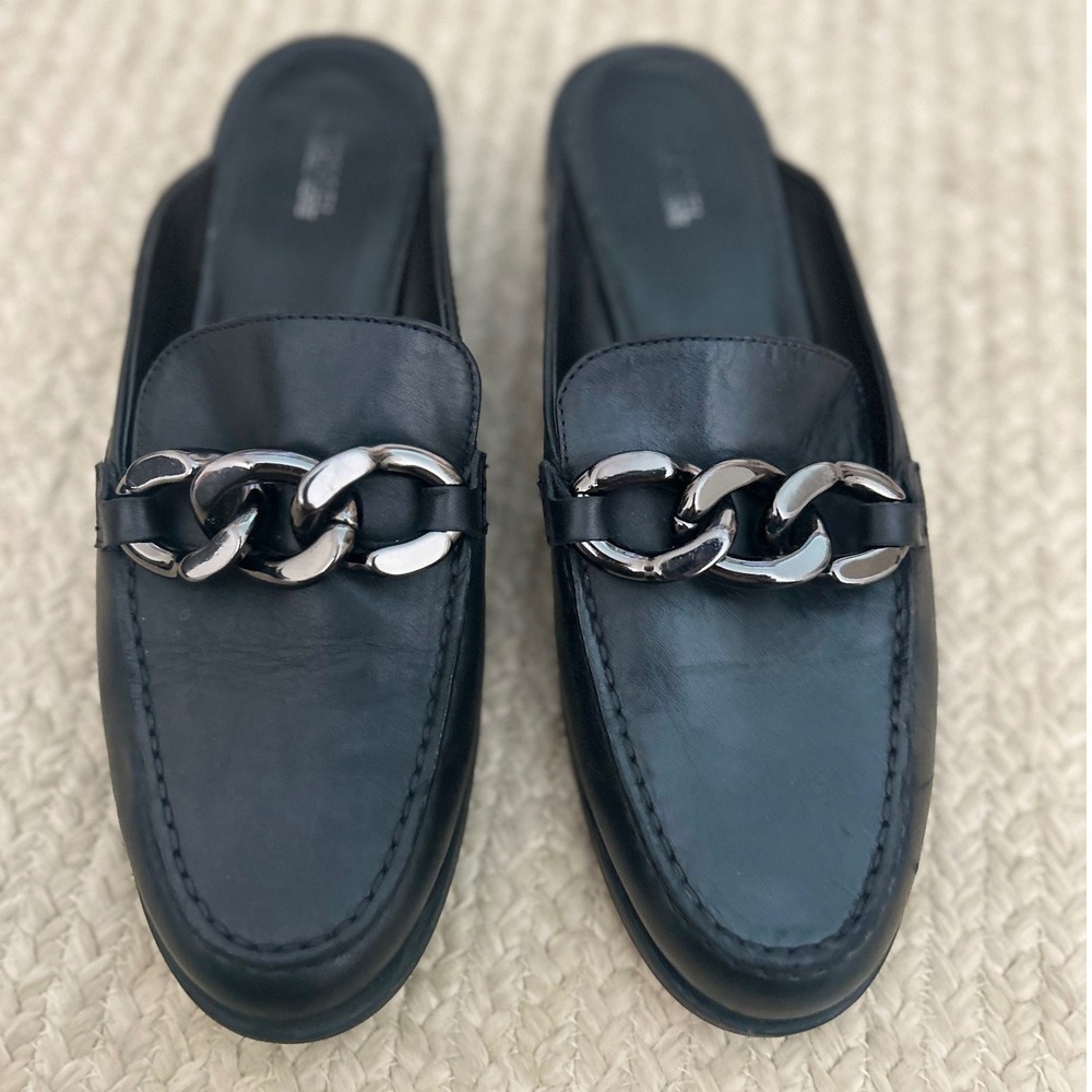 Michael Kors Black Leather Chain Link Mule‎ Loafers SZ 9.5M